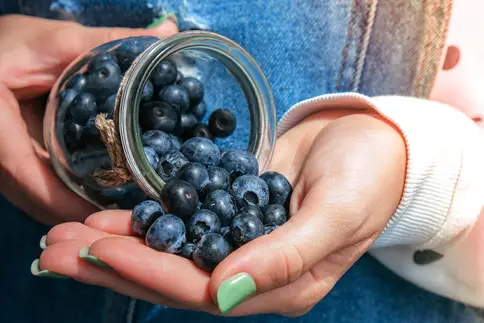 photo of pouring blueberries into hand